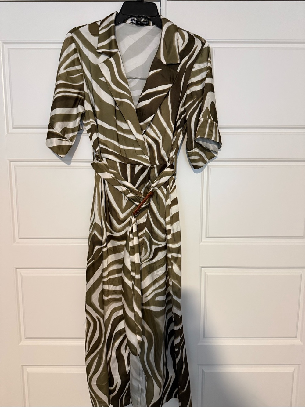 Zara Olive & White Zebra Print Wrap Dress